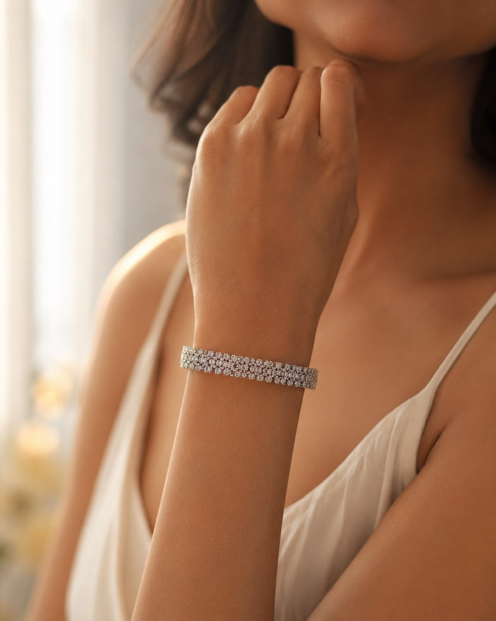 Diamond Bracelet Bangle worn on wrist