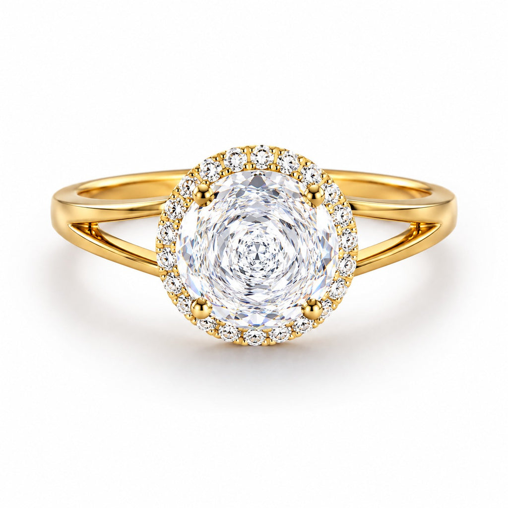 Aura Solitaire Round Gold Ring - Zari and Zevar