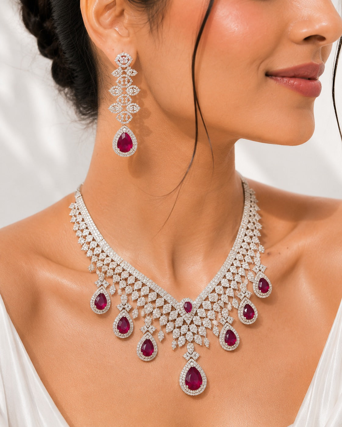 Aurora Ruby Garland Collar - Zari and Zevar