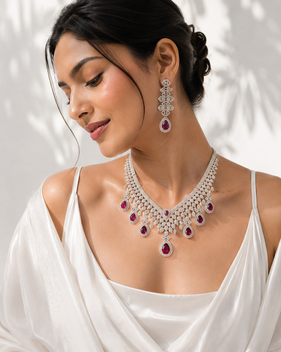 Aurora Ruby Garland Collar - Zari and Zevar