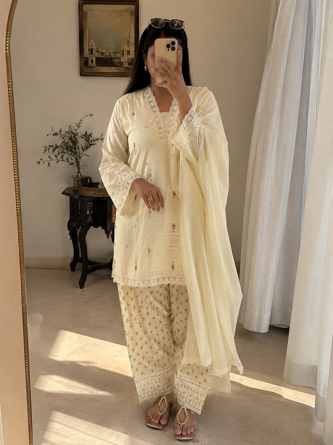 Buttercream Farshi Suit - Zari and Zevar