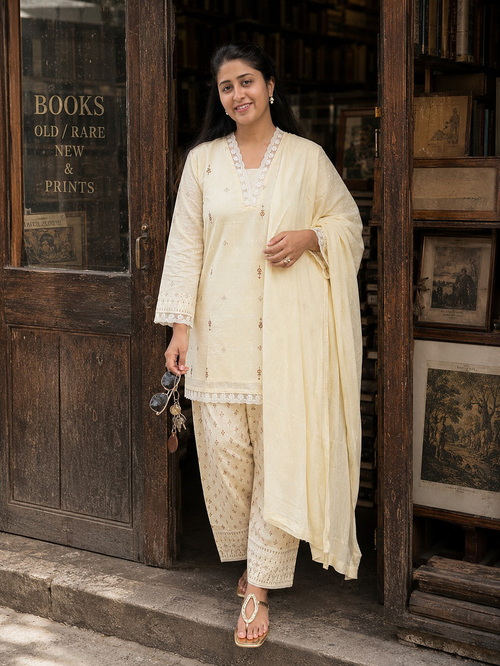 Buttercream Farshi Suit - Zari and Zevar