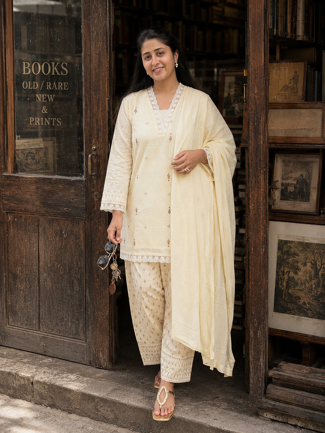 Buttercream Farshi Suit - Zari and Zevar