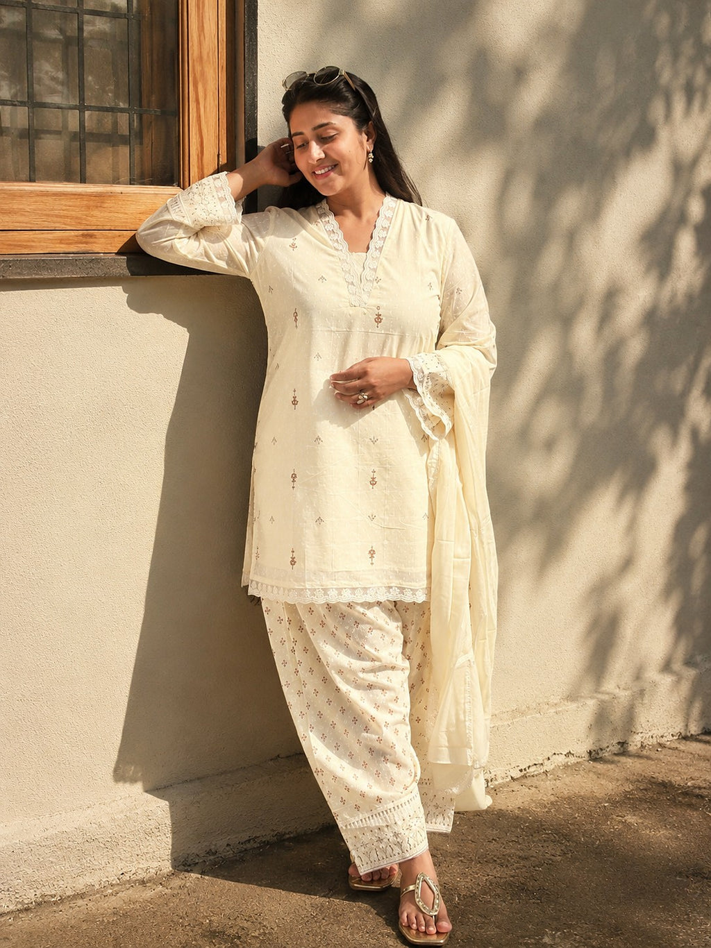 Buttercream Farshi Suit - Zari and Zevar
