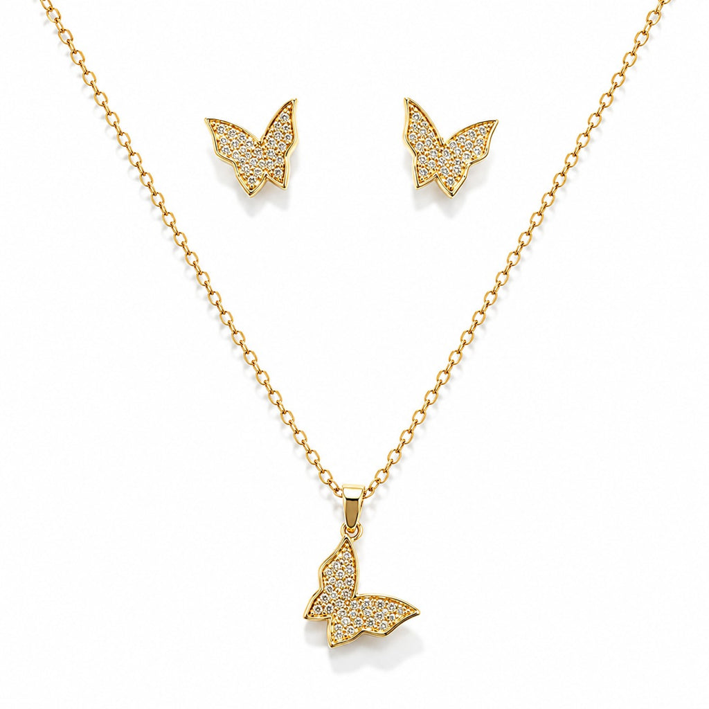 Crystal Stone Butterfly Pendant Set - Zari and Zevar