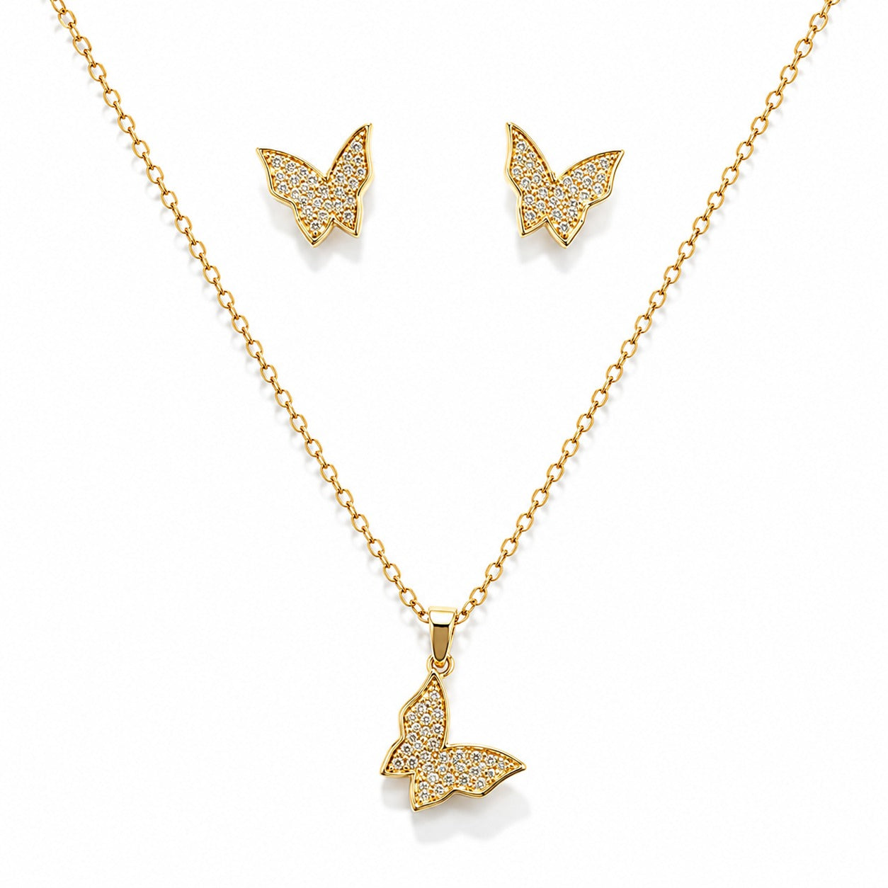 Crystal Stone Butterfly Pendant Set - Zari and Zevar