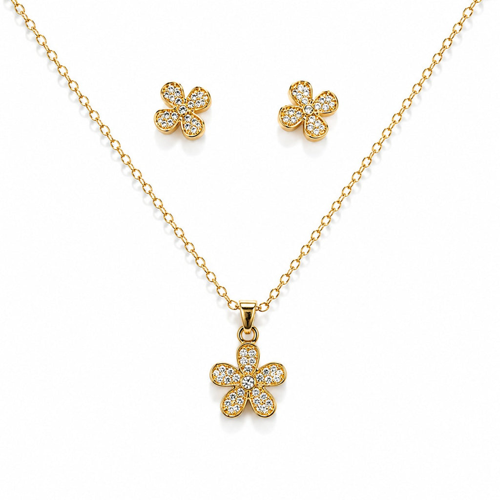 Crystal Stone Floral Pendant Set - Zari and Zevar