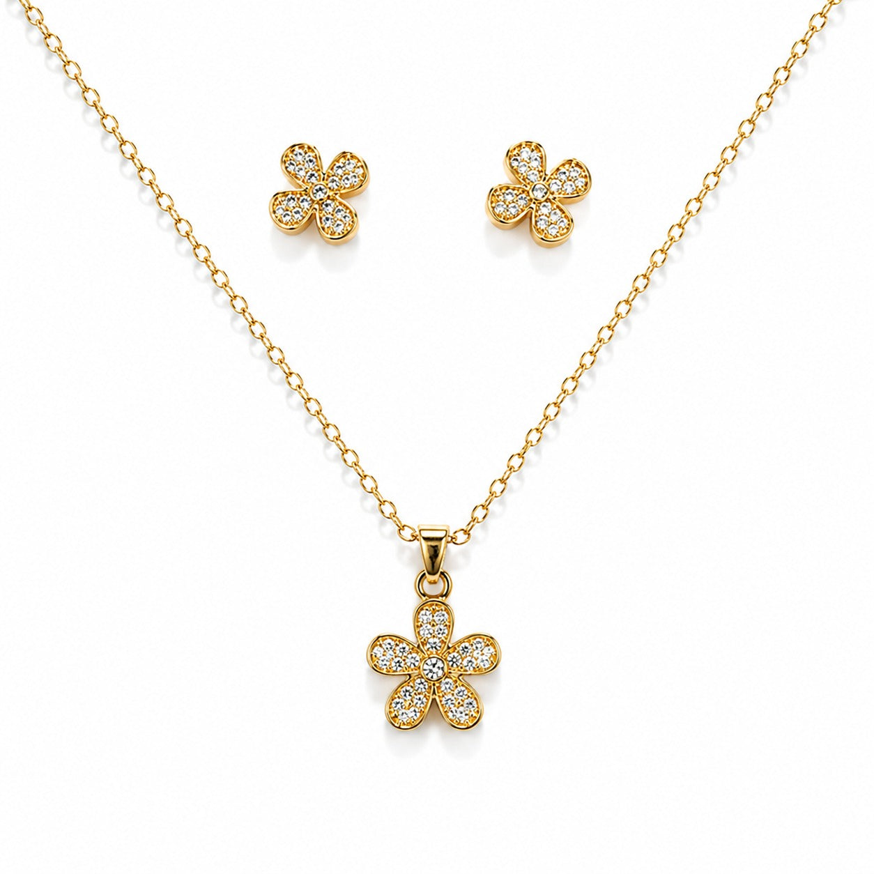Crystal Stone Floral Pendant Set - Zari and Zevar