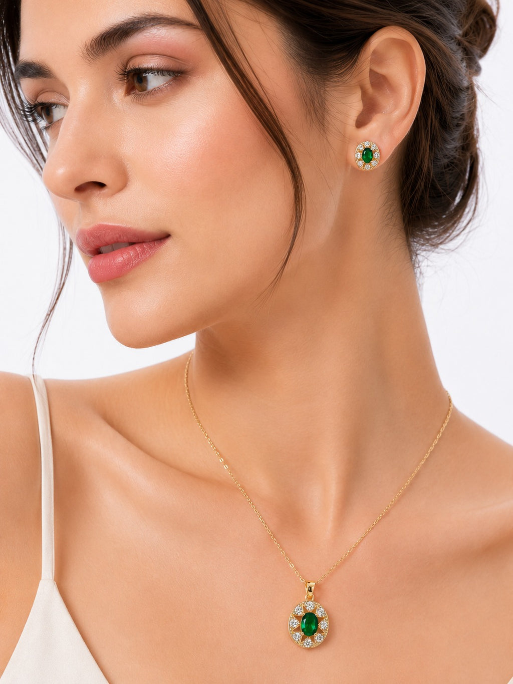 Crystal Stone Green Pendant Set - Zari and Zevar