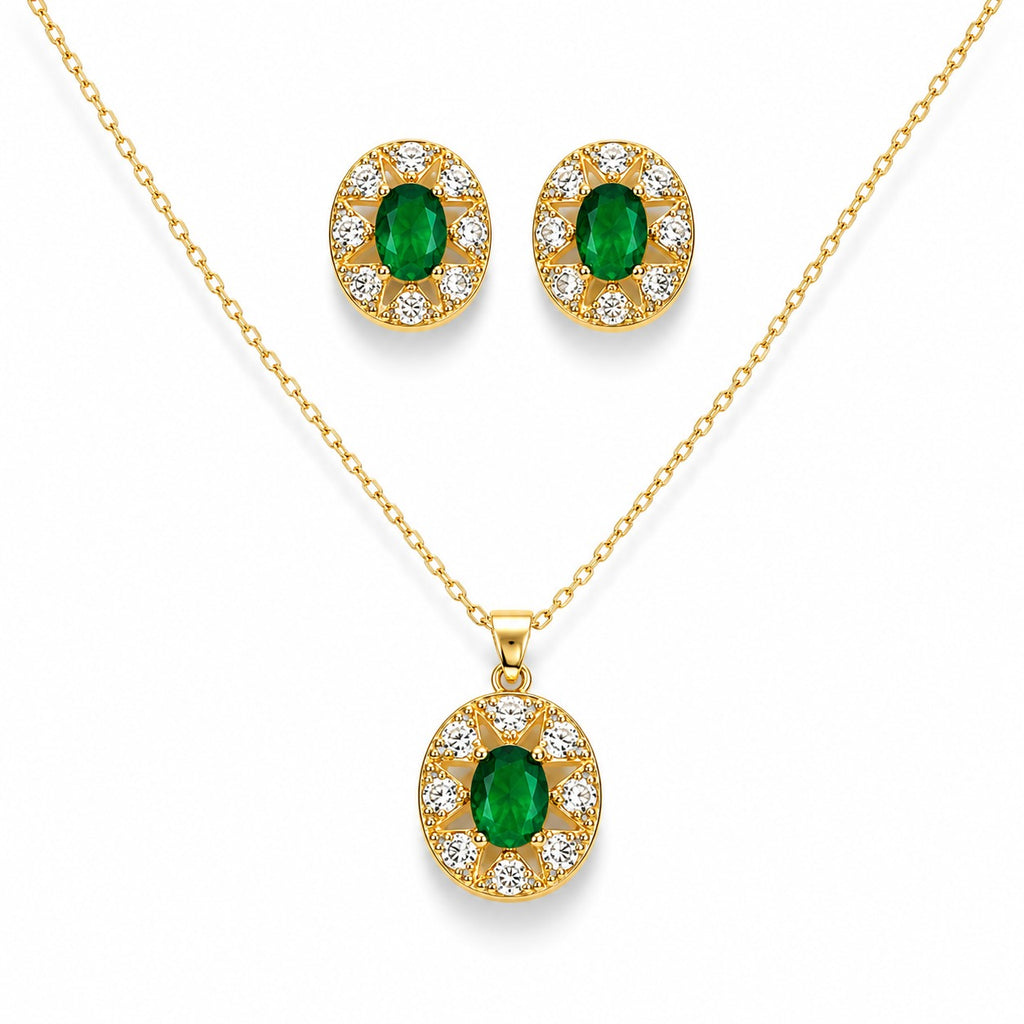 Crystal Stone Green Pendant Set - Zari and Zevar