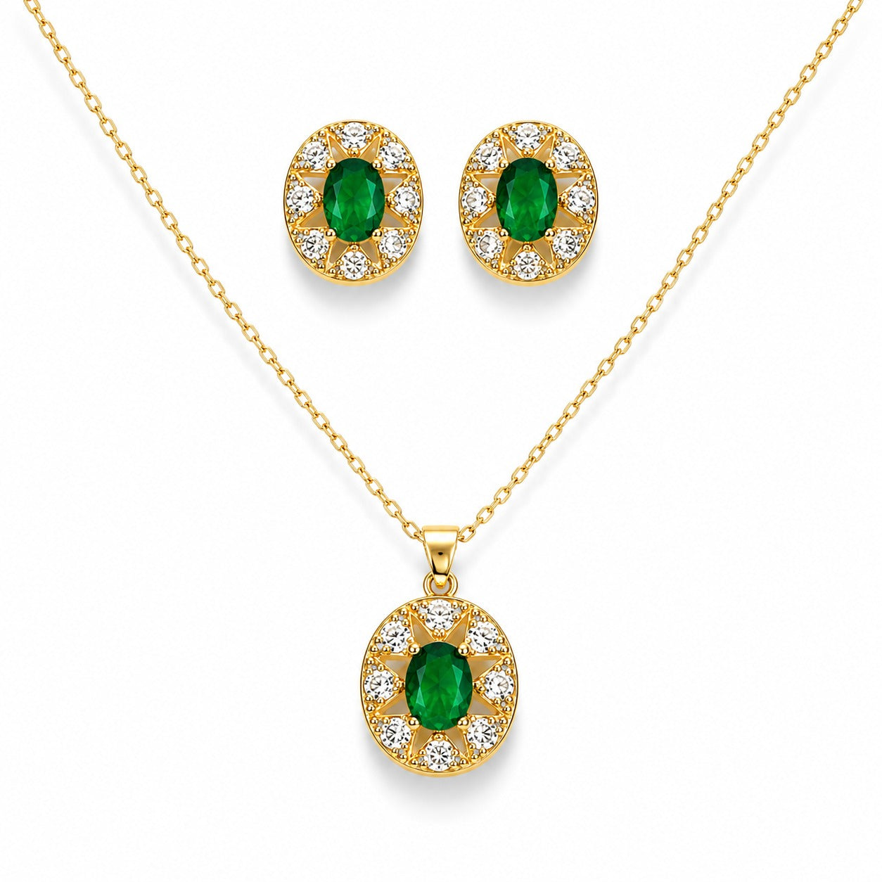 Crystal Stone Green Pendant Set - Zari and Zevar