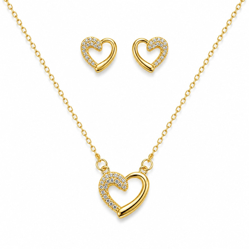 Crystal Stone Heart Pendant Set - Zari and Zevar