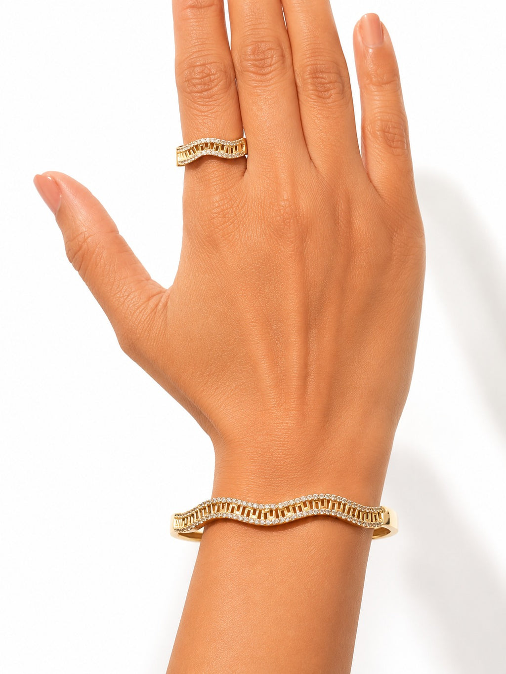 Crystal Wavy Bracelet & Ring Set - Zari and Zevar