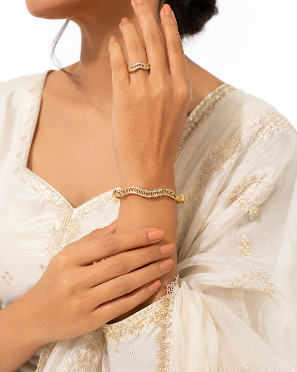 Crystal Wavy Bracelet & Ring Set - Zari and Zevar