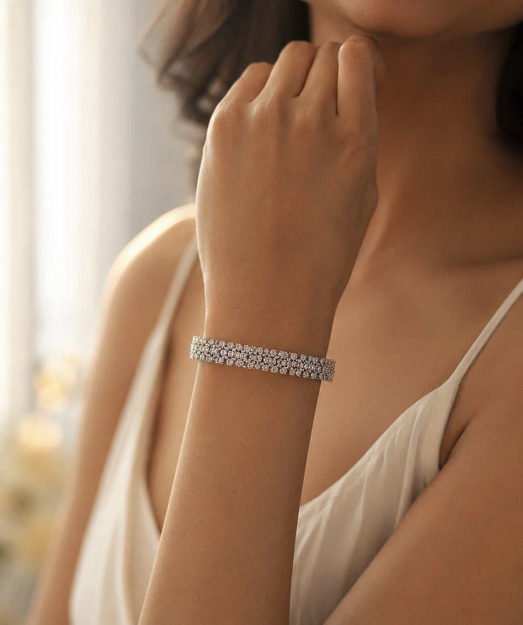 Diamond Silver Bracelet - Zari and Zevar