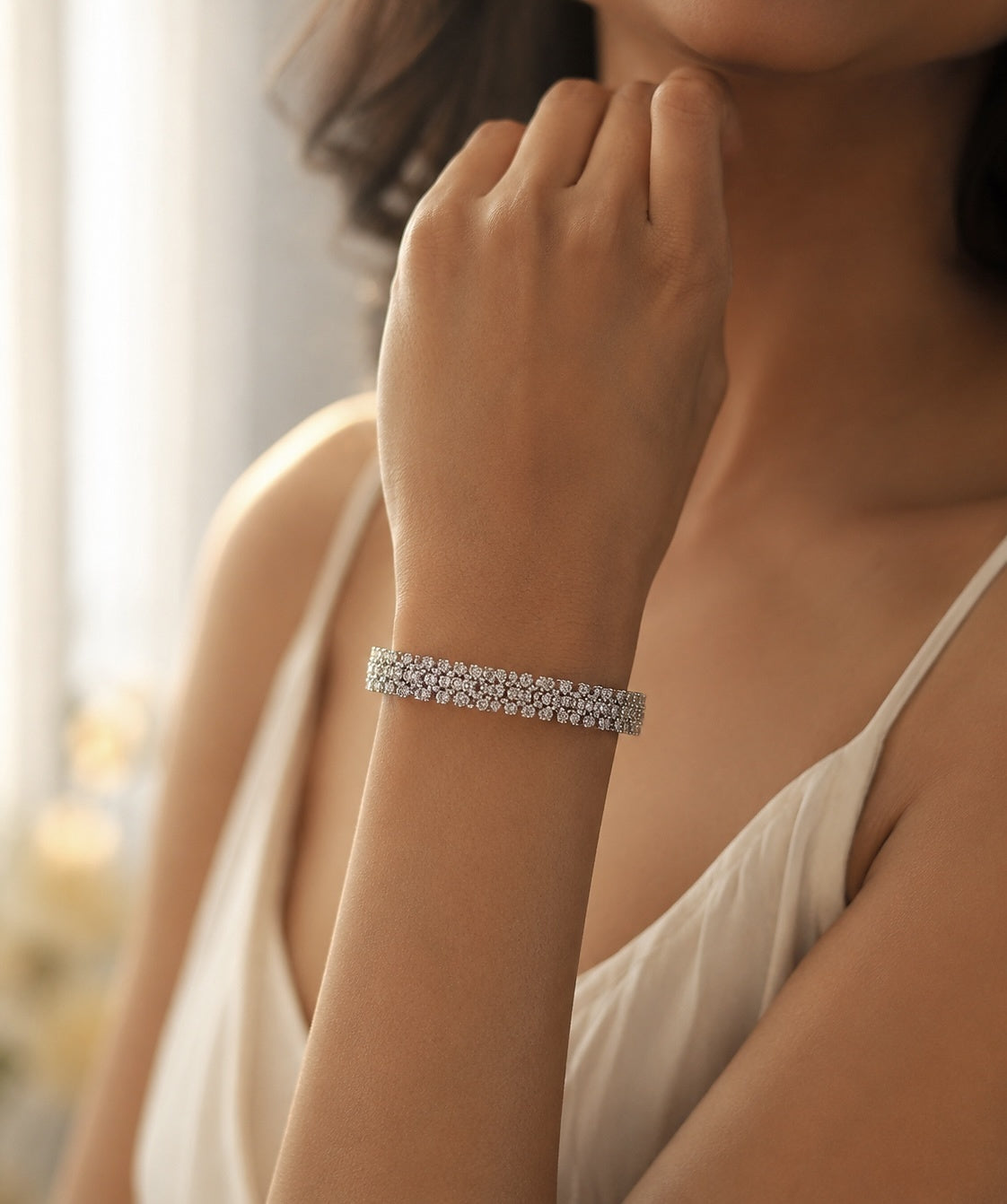 Diamond Silver Bracelet - Zari and Zevar