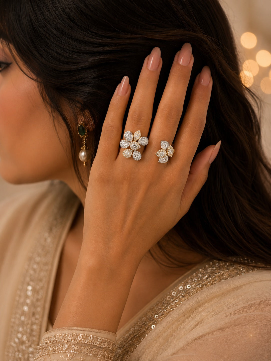 Diamond Twin-Flora Ring - Zari and Zevar