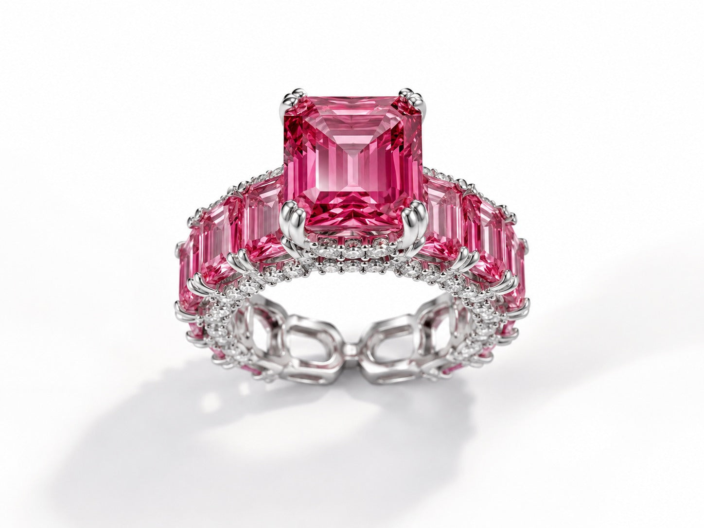 Emerald-Cut Pink Sapphire Eternity Ring - Zari and Zevar