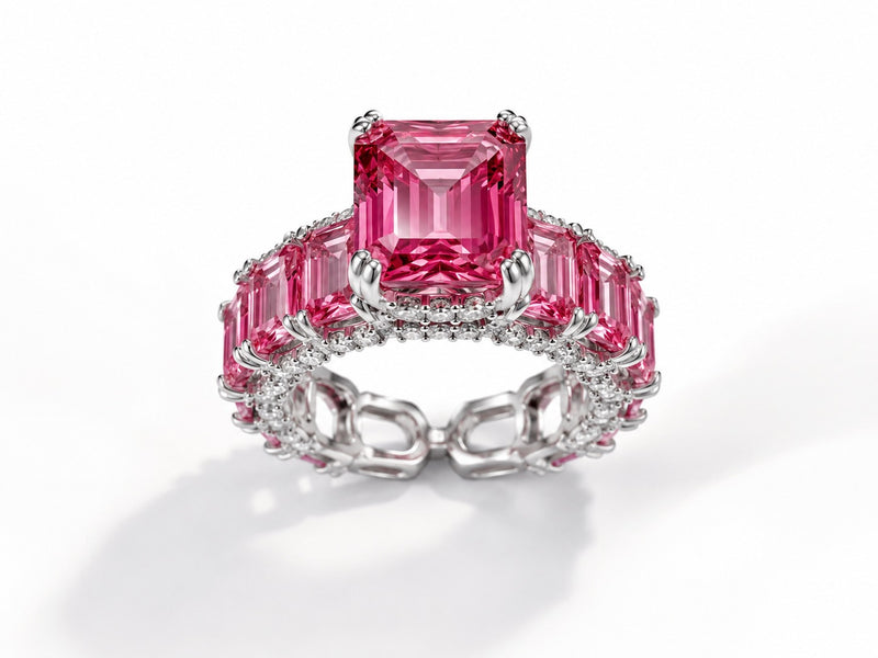 Emerald-Cut Pink Sapphire Eternity Ring - Zari and Zevar