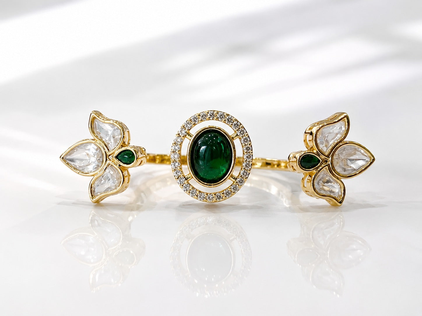 Emerald Polki Stone Ring - Zari and Zevar