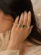 Emerald Polki Stone Ring - Zari and Zevar