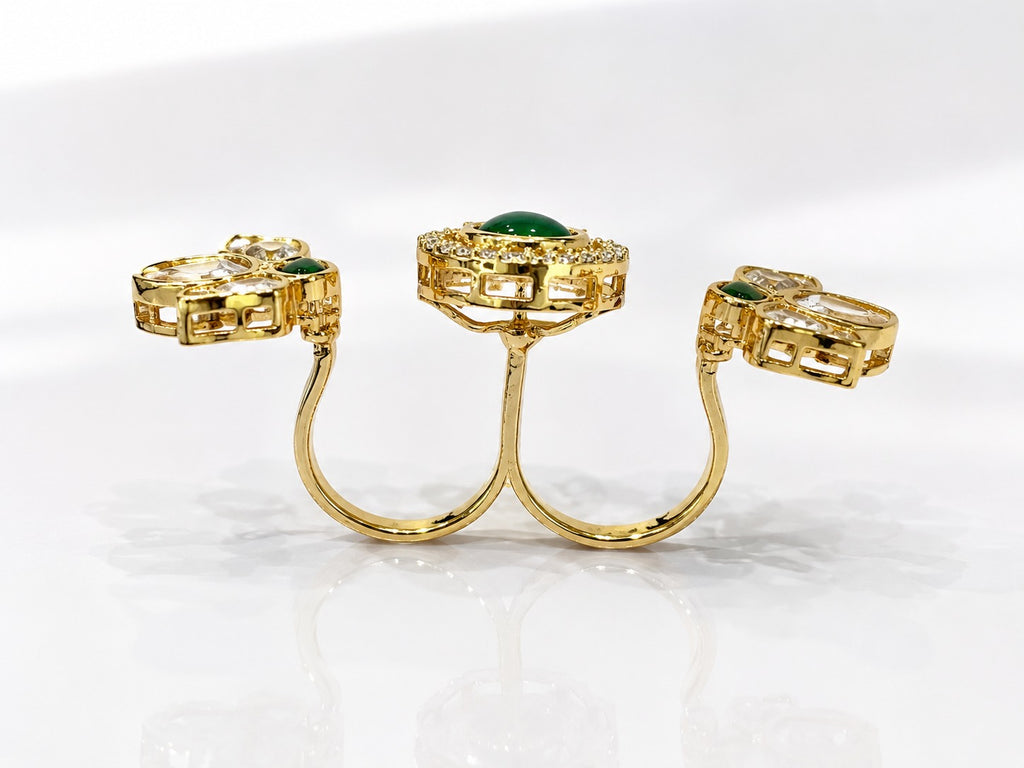 Emerald Polki Stone Ring - Zari and Zevar