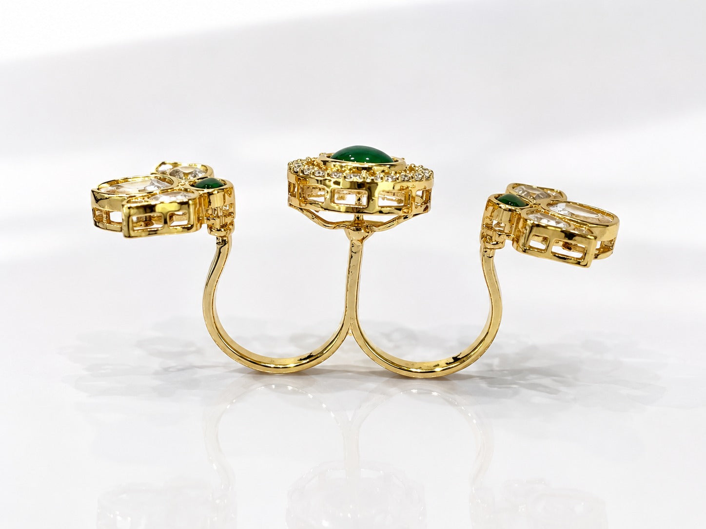 Emerald Polki Stone Ring - Zari and Zevar