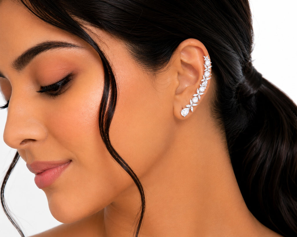 Flora Cascade Silver Earcuff - Zari and Zevar