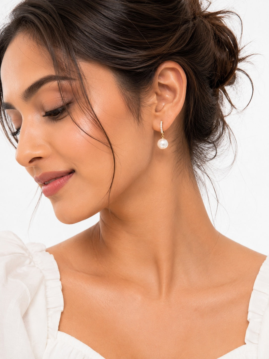 Graceful Pearl Drop Hoops - Zari and Zevar