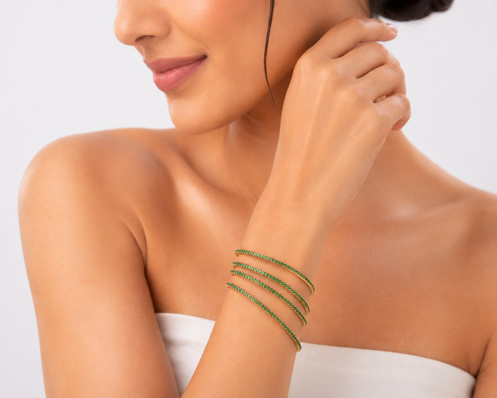 Green Emerald Stones Bangles - Zari and Zevar