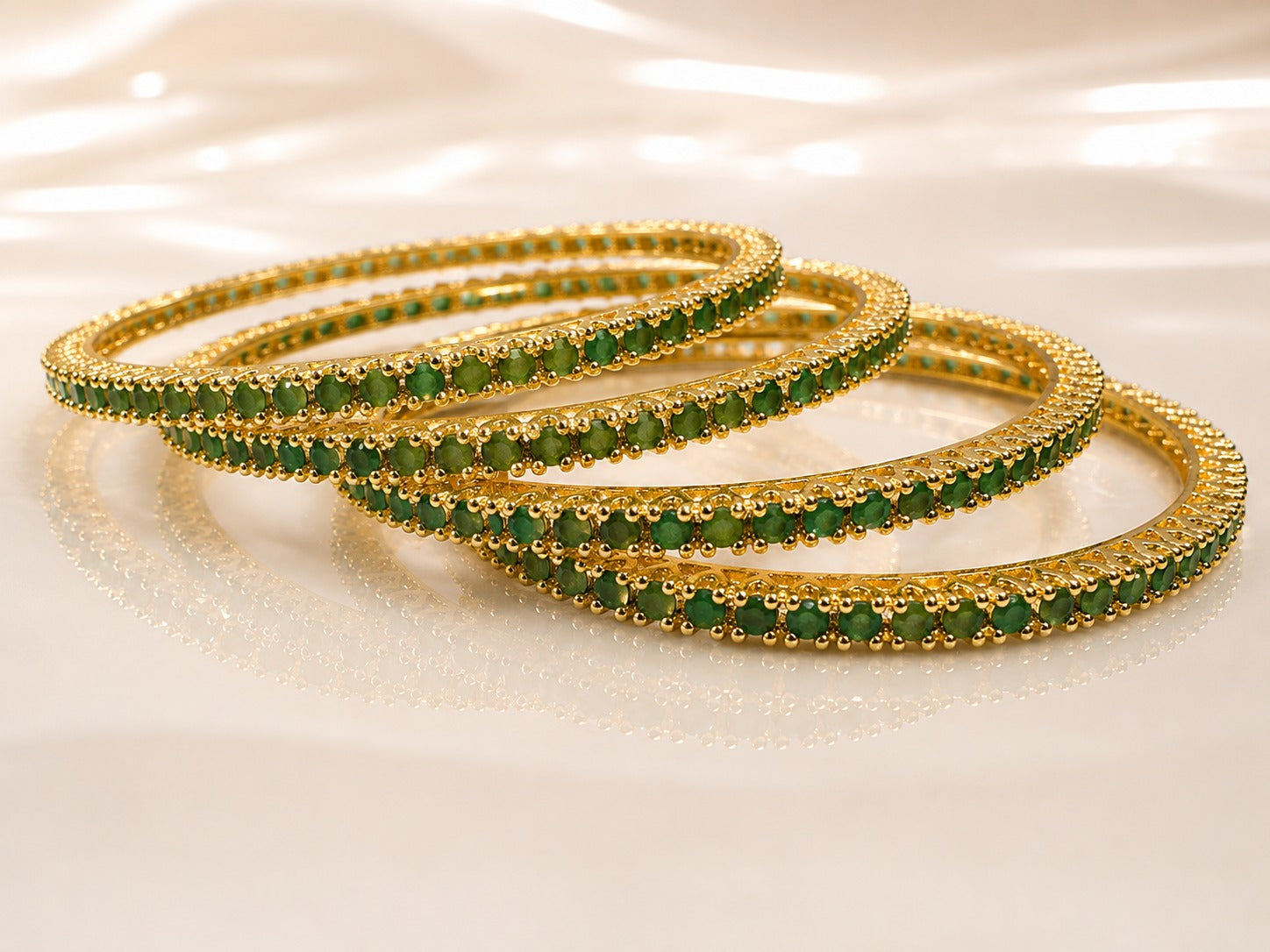 Green Emerald Stones Bangles - Zari and Zevar