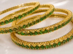 Green Emerald Stones Bangles - Zari and Zevar