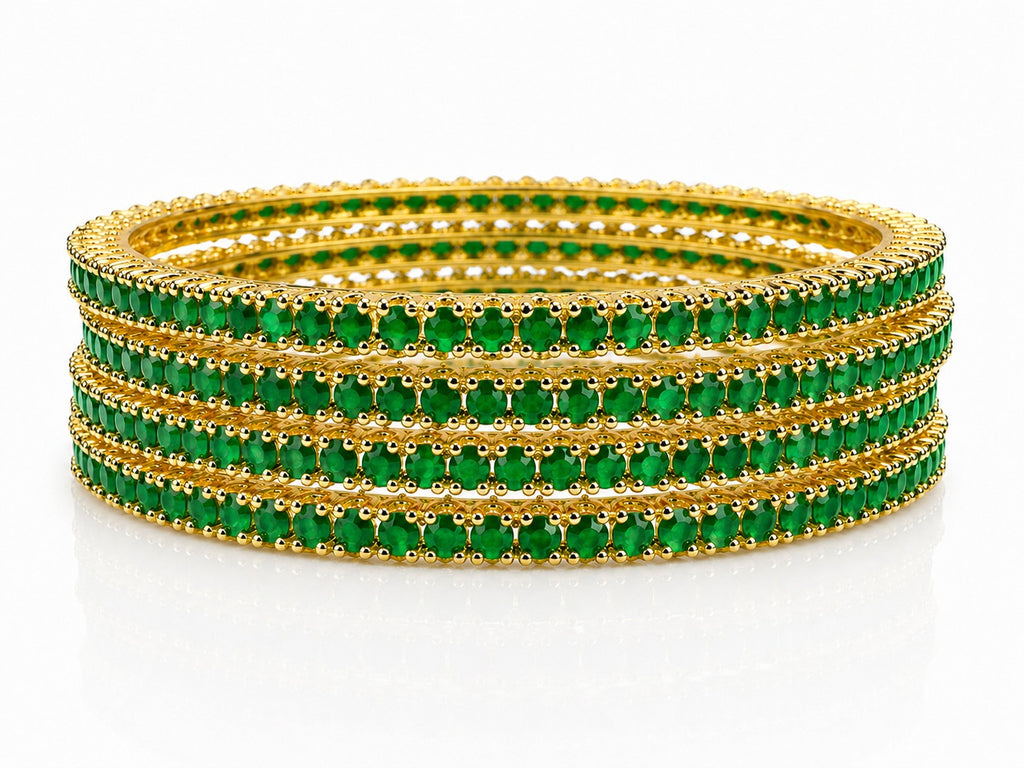 Green Emerald Stones Bangles - Zari and Zevar