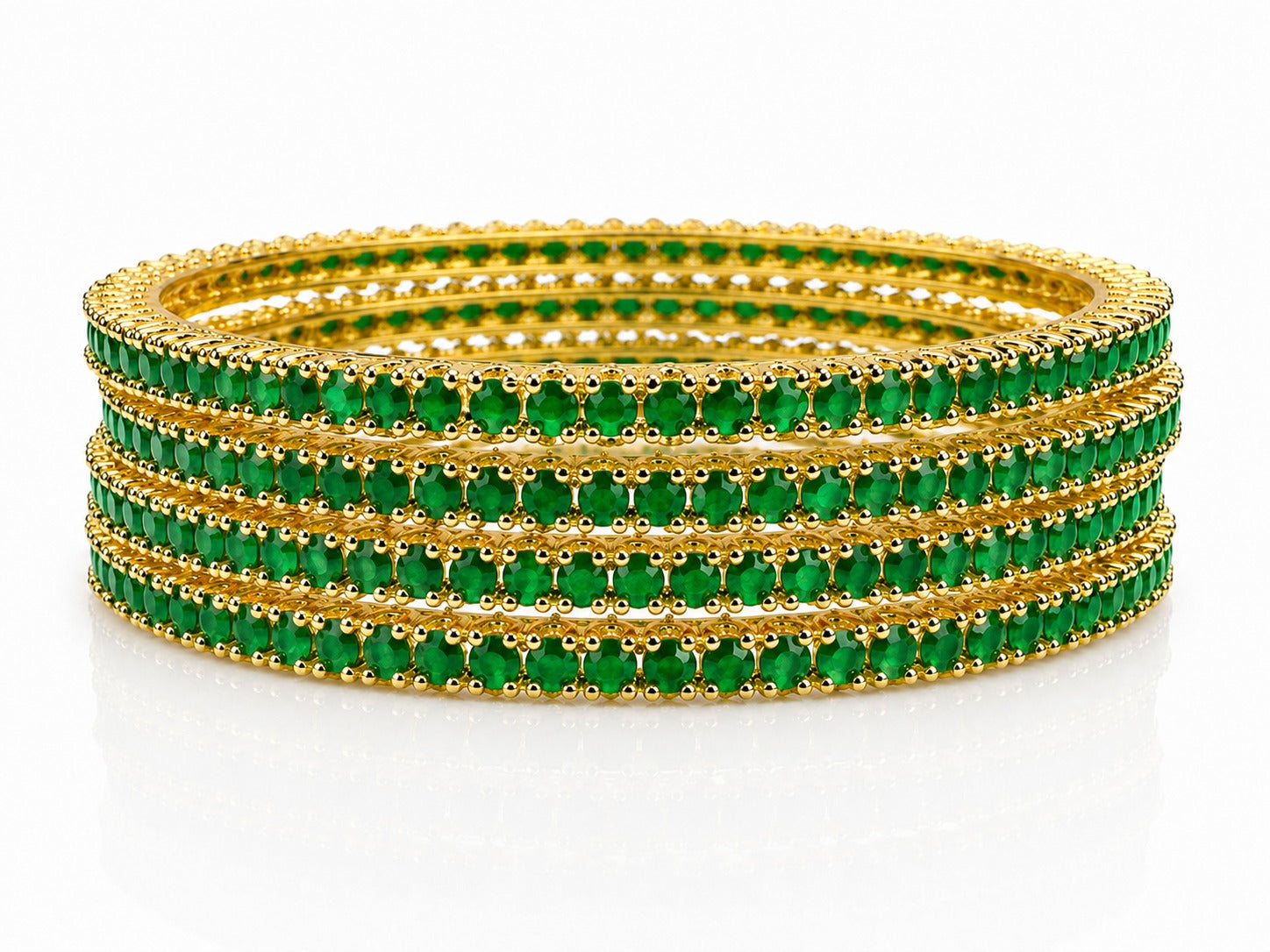 Green Emerald Stones Bangles - Zari and Zevar