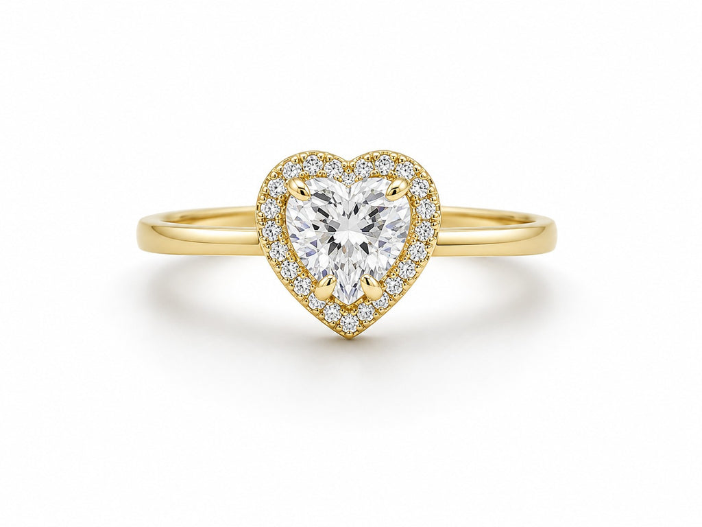 Heart-Cut Diamont Halo Gold Ring - Zari and Zevar