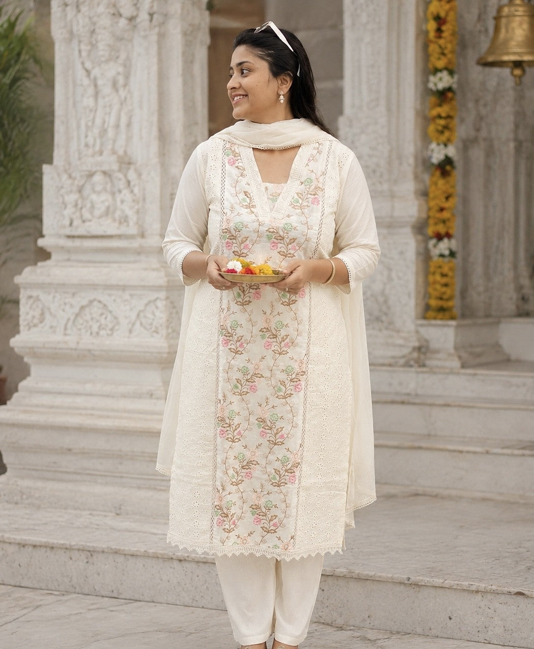 Ivory Blossom Kurti Set - Zari and Zevar