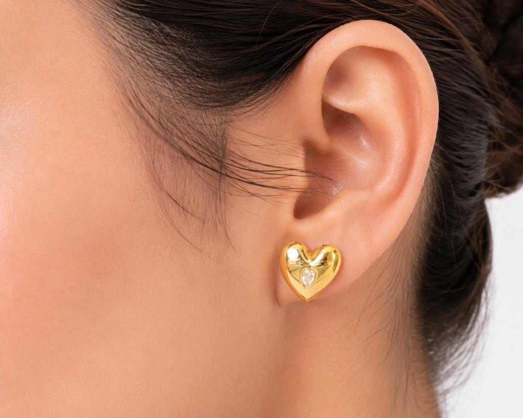 Luna Heart Studs - Zari and Zevar