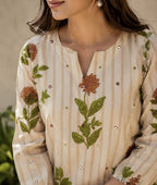 Mirror Work Botanical Beige Co-ord Set - Zari and Zevar