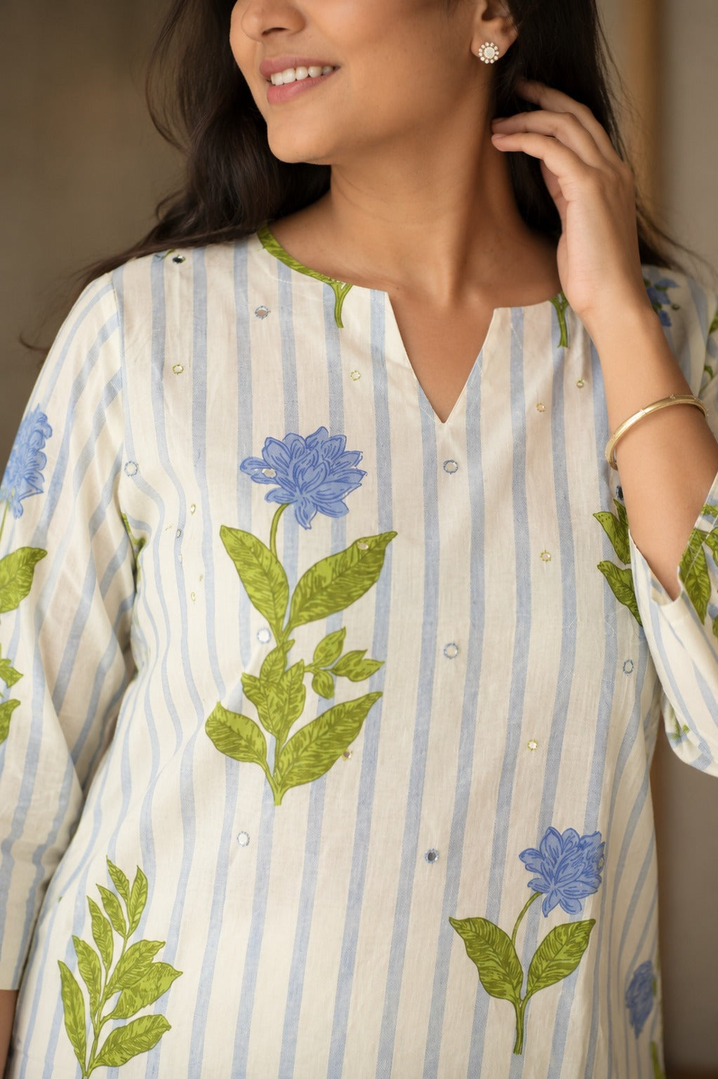 Mirror Work Botanical Blue Co-ord Set - Zari and Zevar