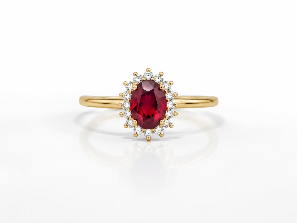 Oval Ruby Halo Ring - Zari and Zevar