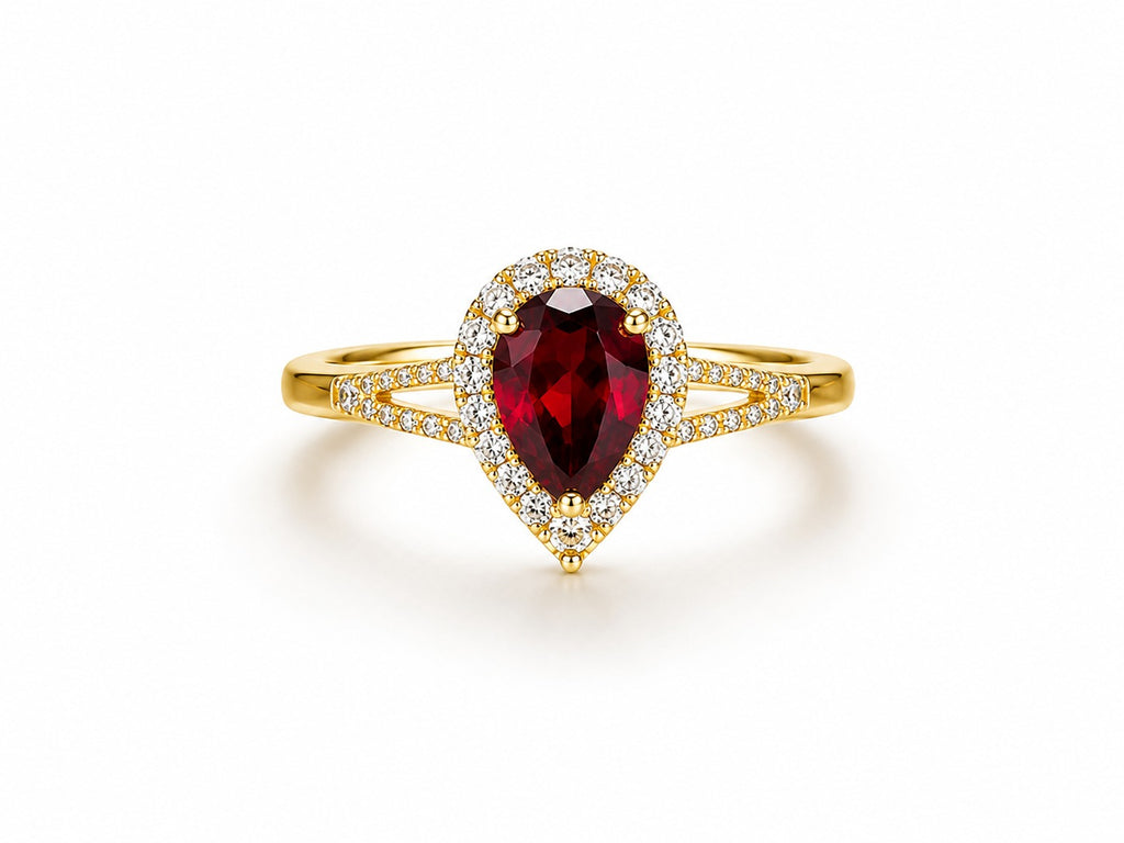 Pear Ruby Halo Ring - Zari and Zevar