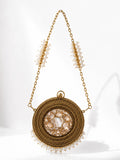 Pearl-Embellished Round Metal Potli - Zari and Zevar
