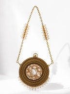 Pearl-Embellished Round Metal Potli - Zari and Zevar