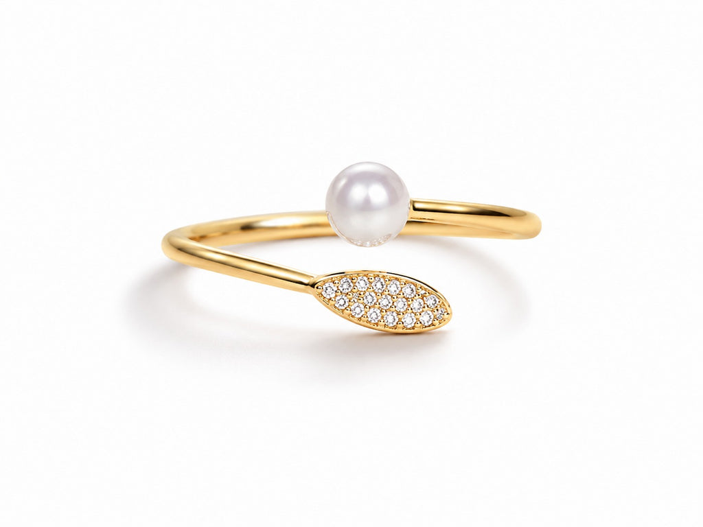 Pearl Leaf Open Ring - Zari and Zevar