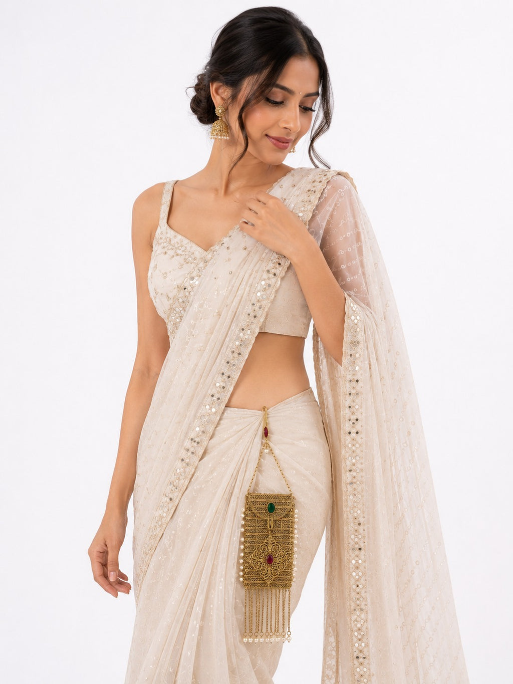 Pearl Tassel Gold Filigree Phone Sling - Zari and Zevar