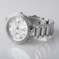 Silver womens watch with crystal-set bezel and white dial