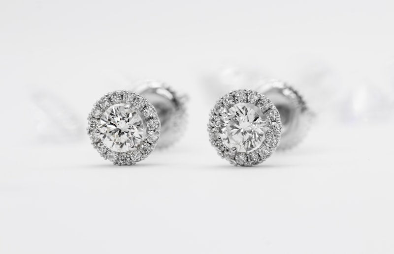 Pair of round halo crystal stud earrings