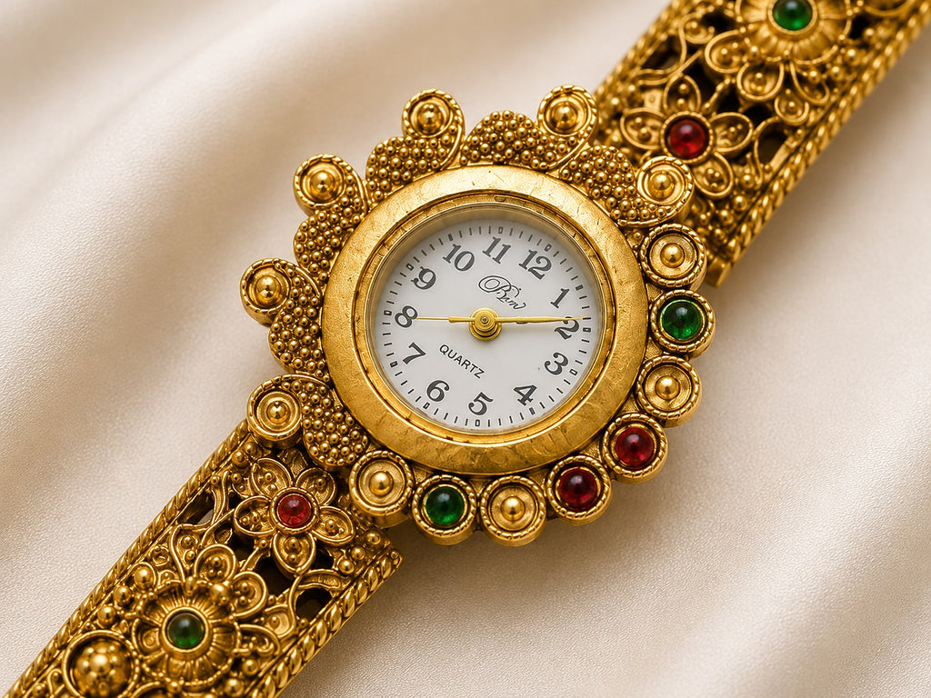 Rajwadi Peacock Watch - Zari and Zevar