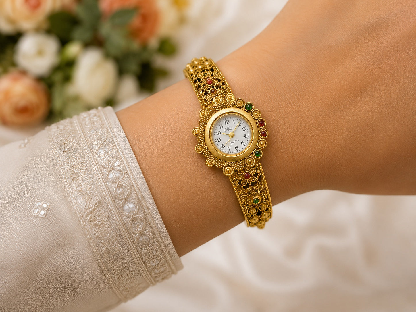 Rajwadi Peacock Watch - Zari and Zevar