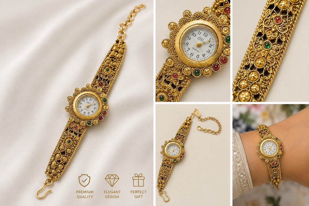 Rajwadi Peacock Watch - Zari and Zevar
